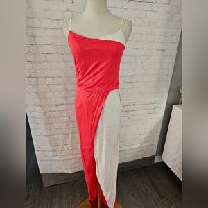Addison Goddess-Style Tapered Colorblock Maxi Dress | Pink & Ivory | XS | EUC